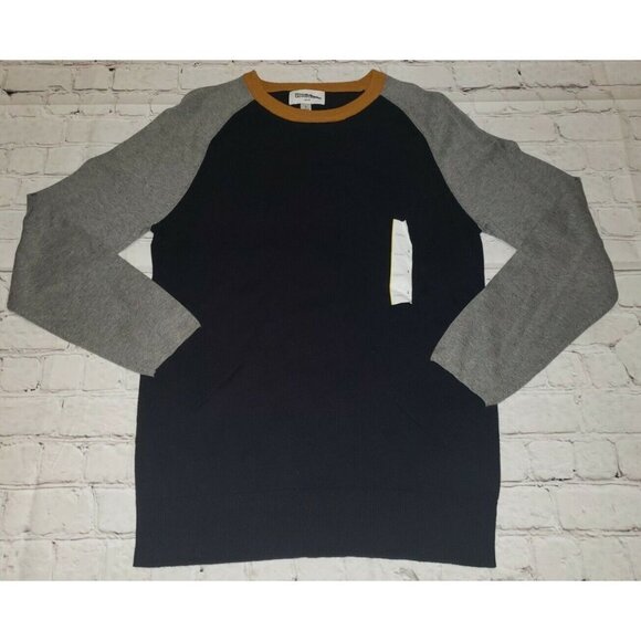 Nwt Goodfellow & Co Men's S Long Sleeve Pull Over Navy Grey Yellow Knit Sweater - Picture 1 of 3